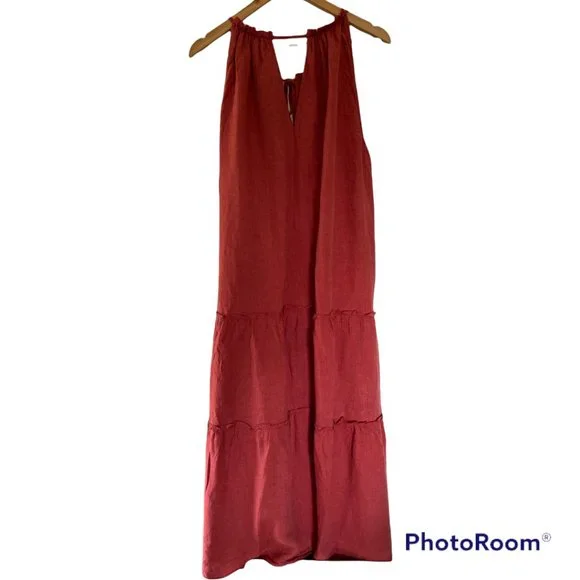 Sussan Sz 18 Colour Terracotta /Rust Relaxed 100% Linen Dress - Picture 2 of 11